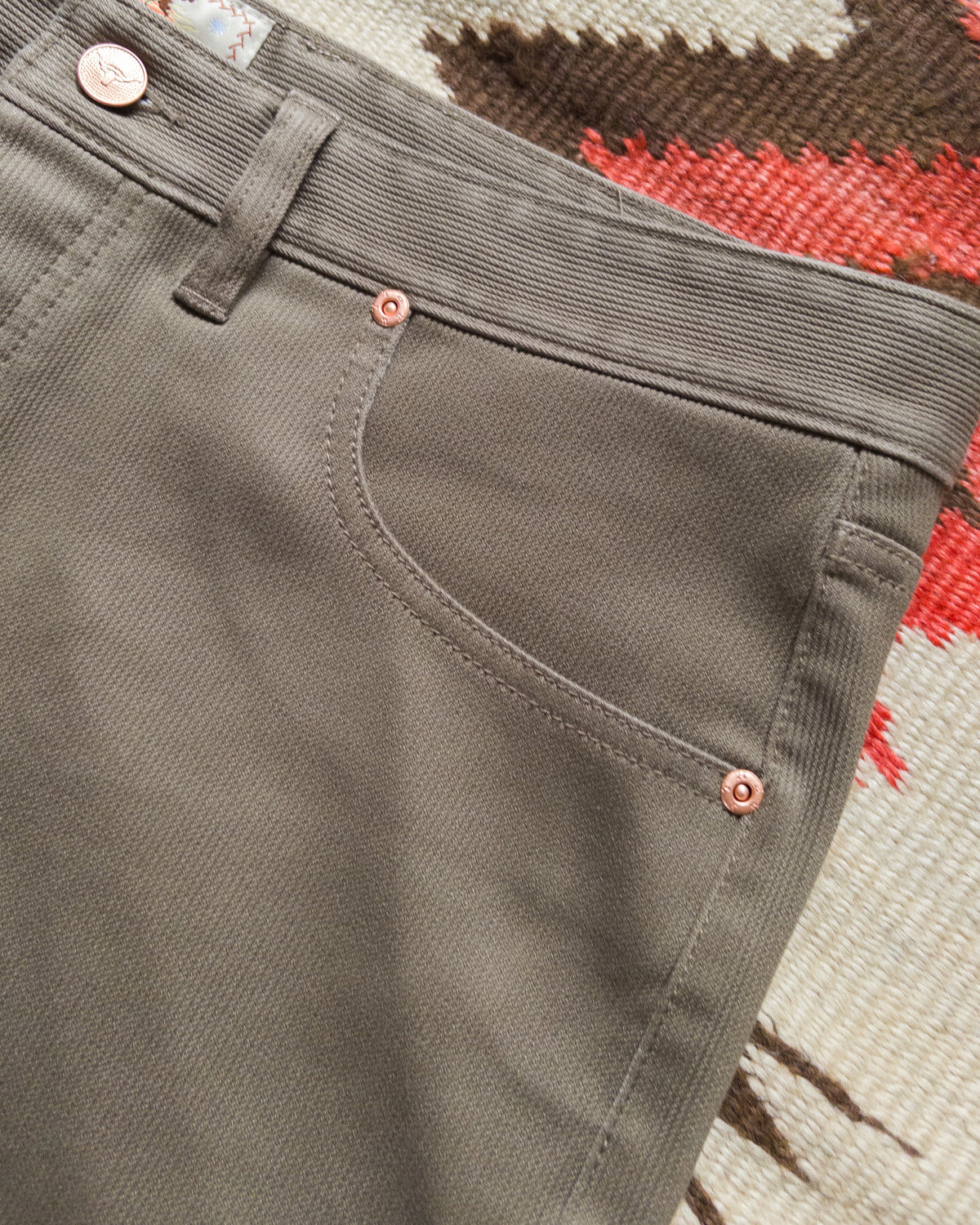 Bedford Cord 5 Pocket Pant in Faded Olive