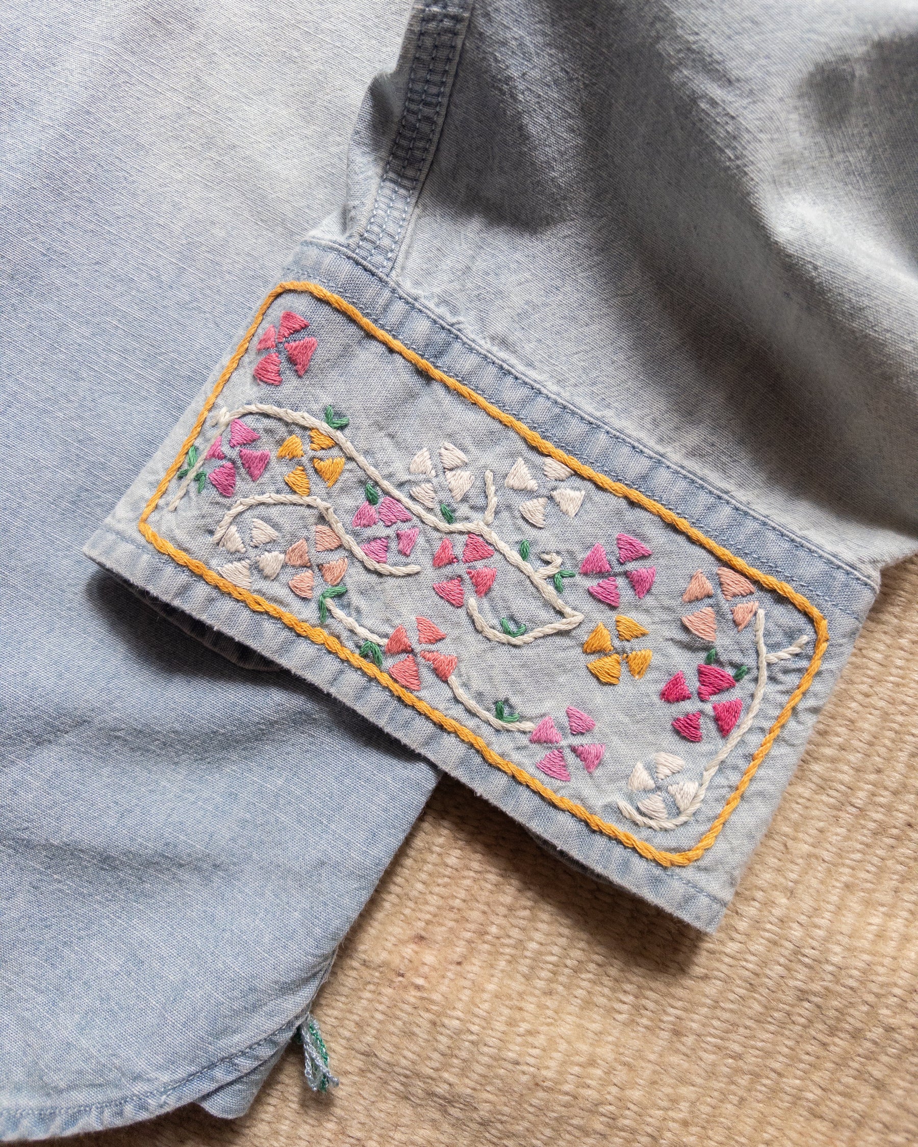 Embroidered Chambray Workshirt in Sunfaded Indigo