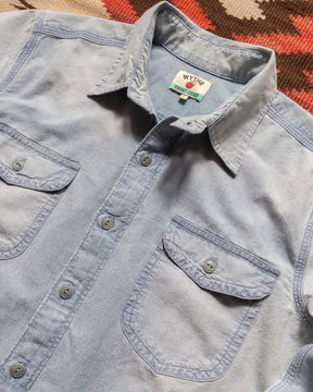 Embroidered Chambray Workshirt in Sunfaded Indigo