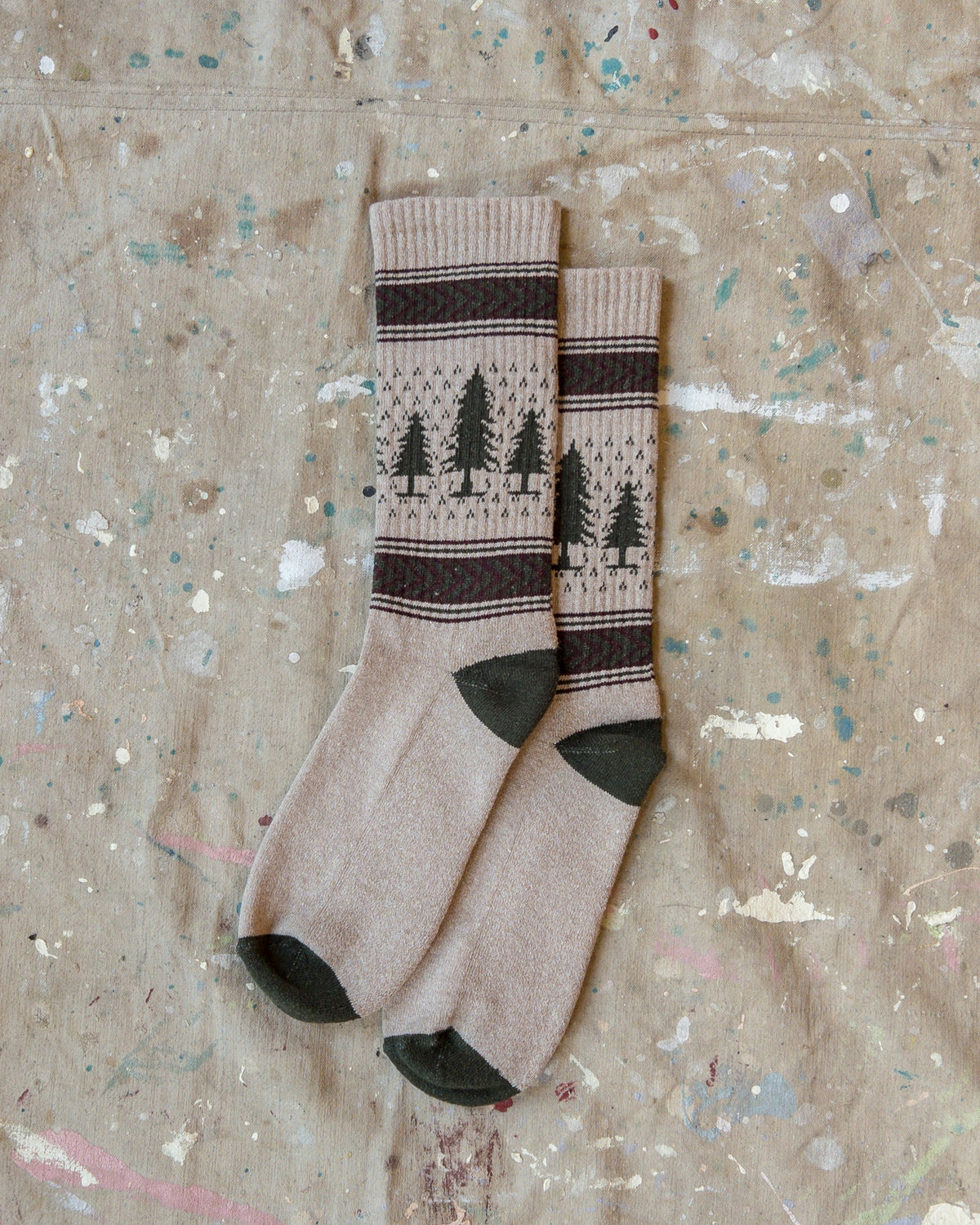 Recycled Cotton Jacquard Socks in Evergreen Pines