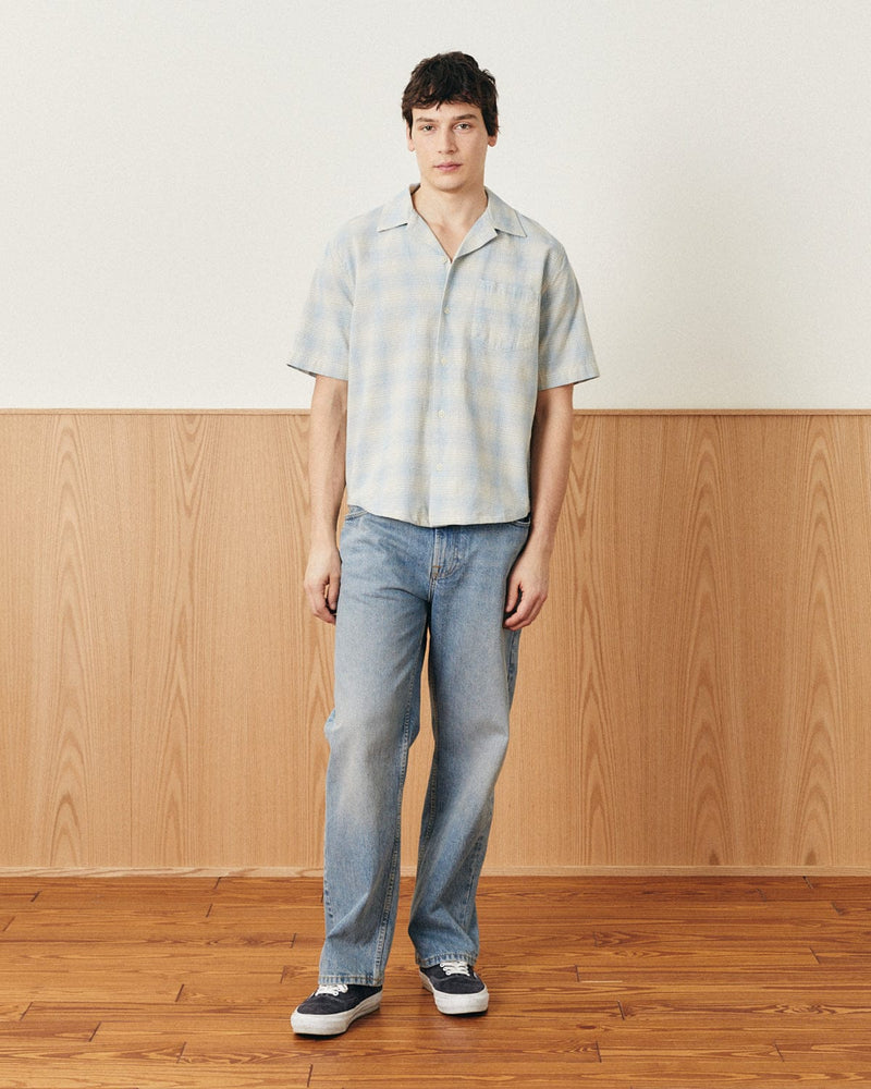 Linen Plaid S/S in Light Blue
