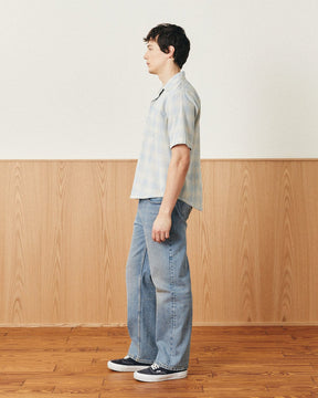 Linen Plaid S/S in Light Blue