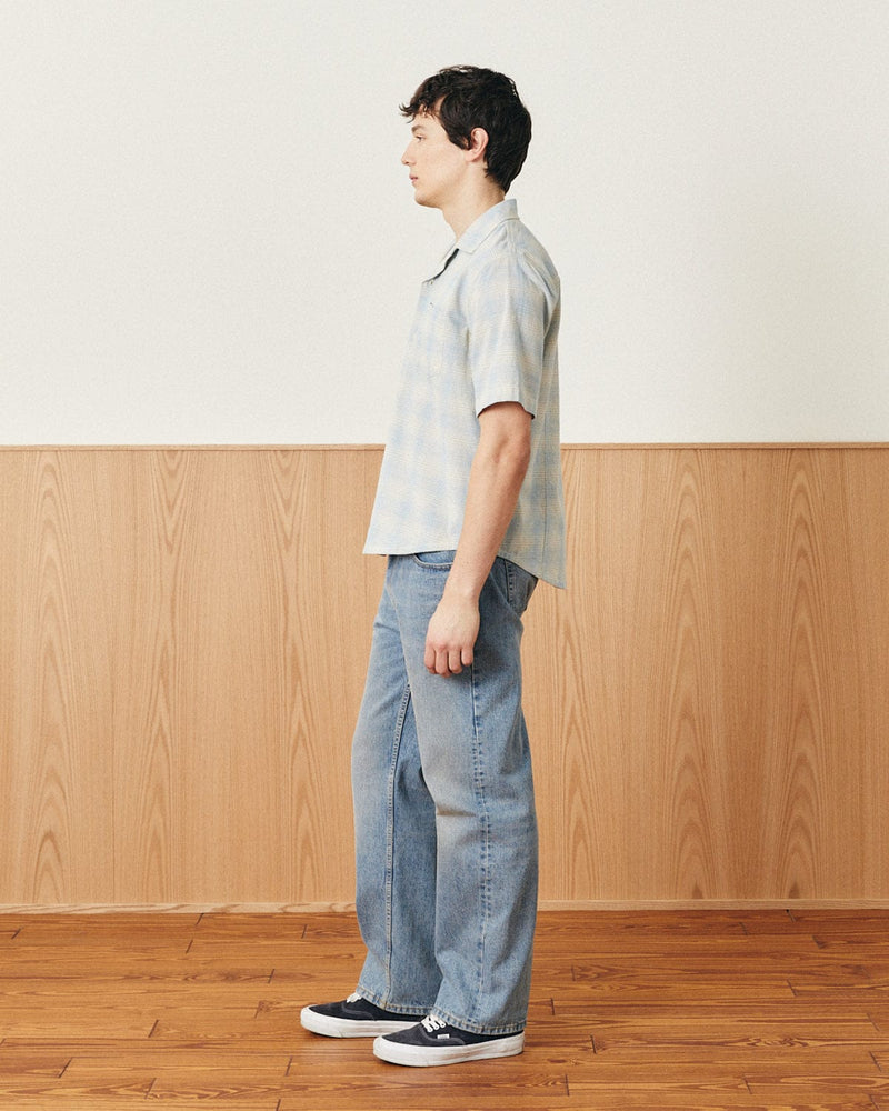 Linen Plaid S/S in Light Blue