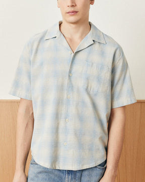 Linen Plaid S/S in Light Blue