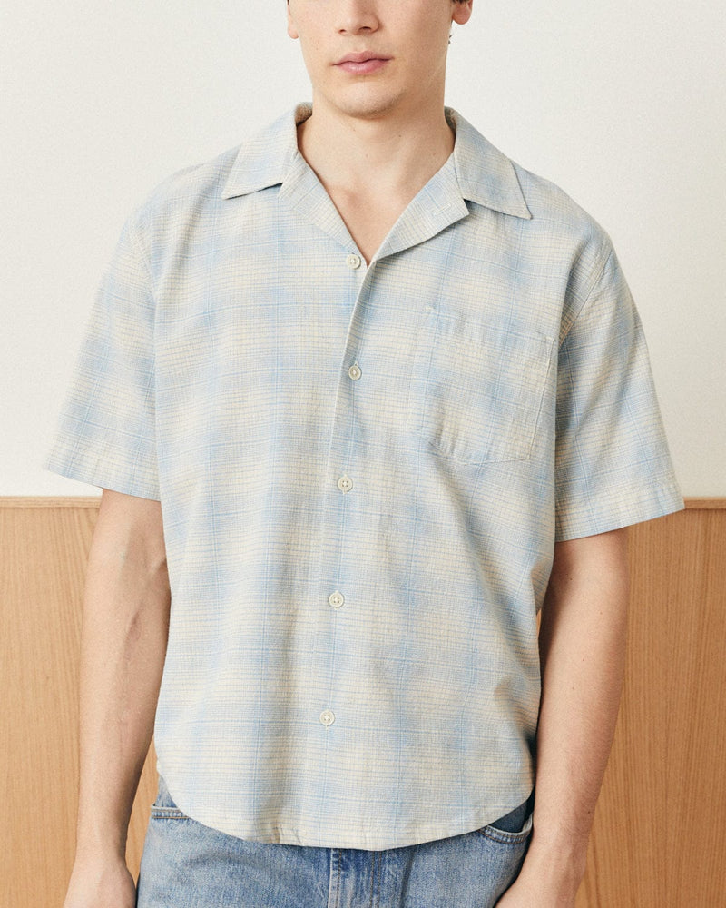 Linen Plaid S/S in Light Blue