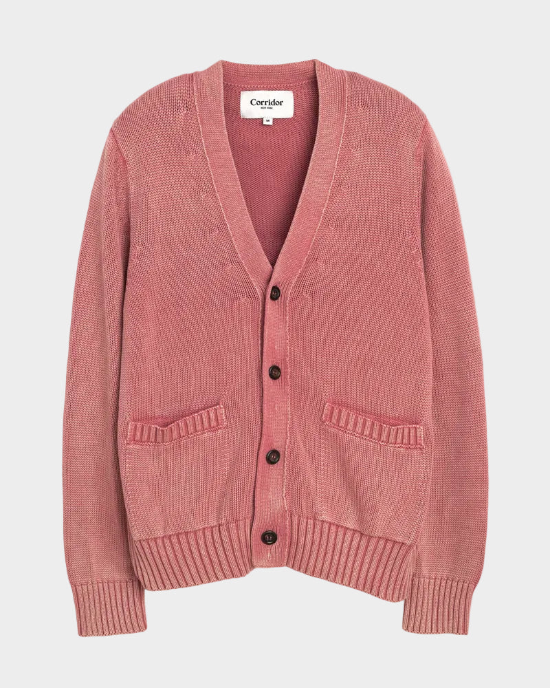 Acid Wash Cardigan in Red