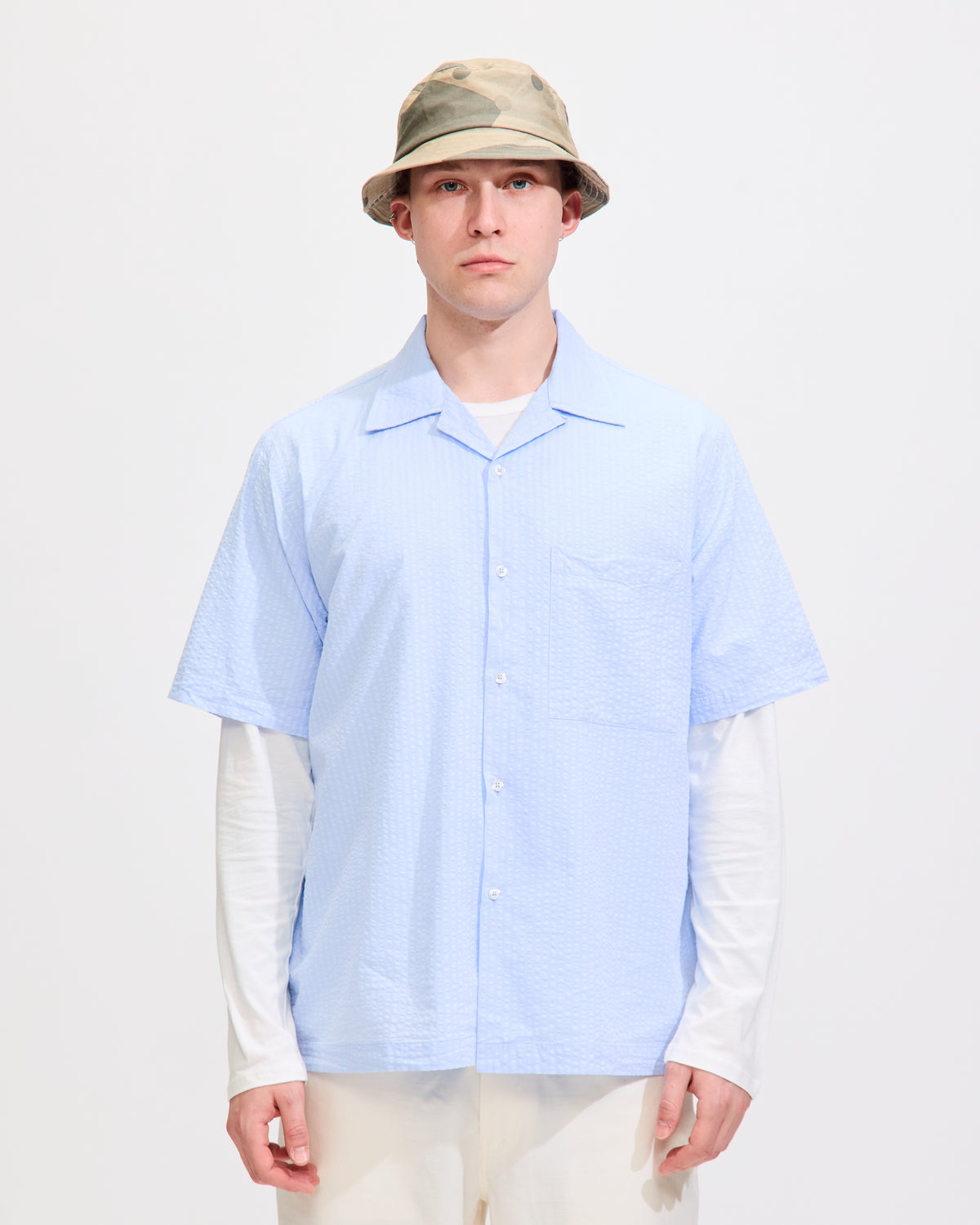 Camp Shirt II In Pale Blue Onda Cotton