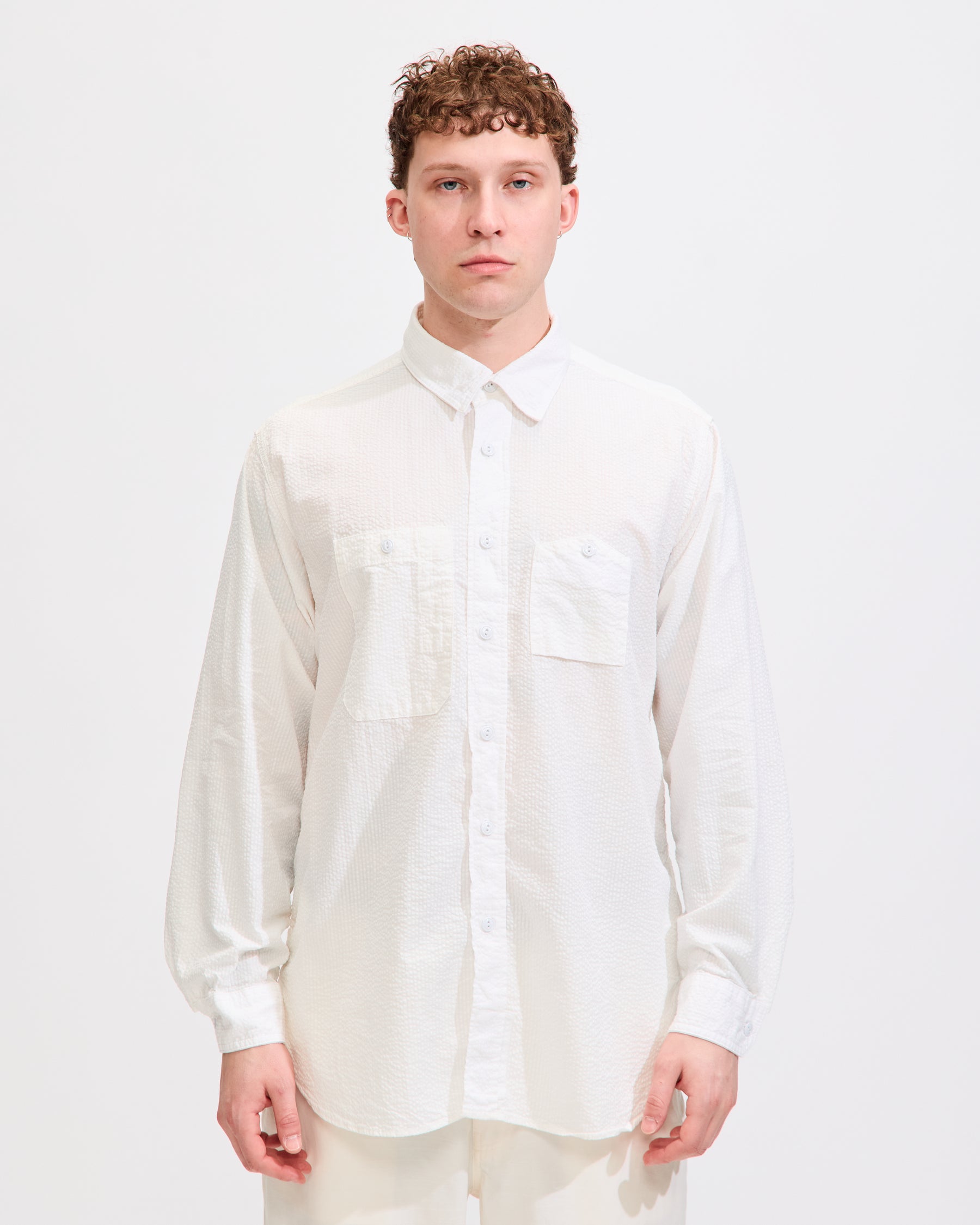 Work Shirt in White Tone & Tone Seersucker