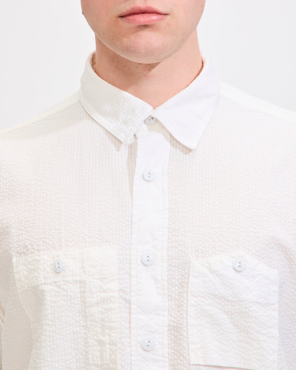 Work Shirt in White Tone & Tone Seersucker