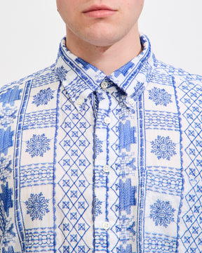 19th Century BD Shirt in Blue/White CP Embroidery