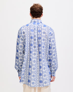 19th Century BD Shirt in Blue/White CP Embroidery