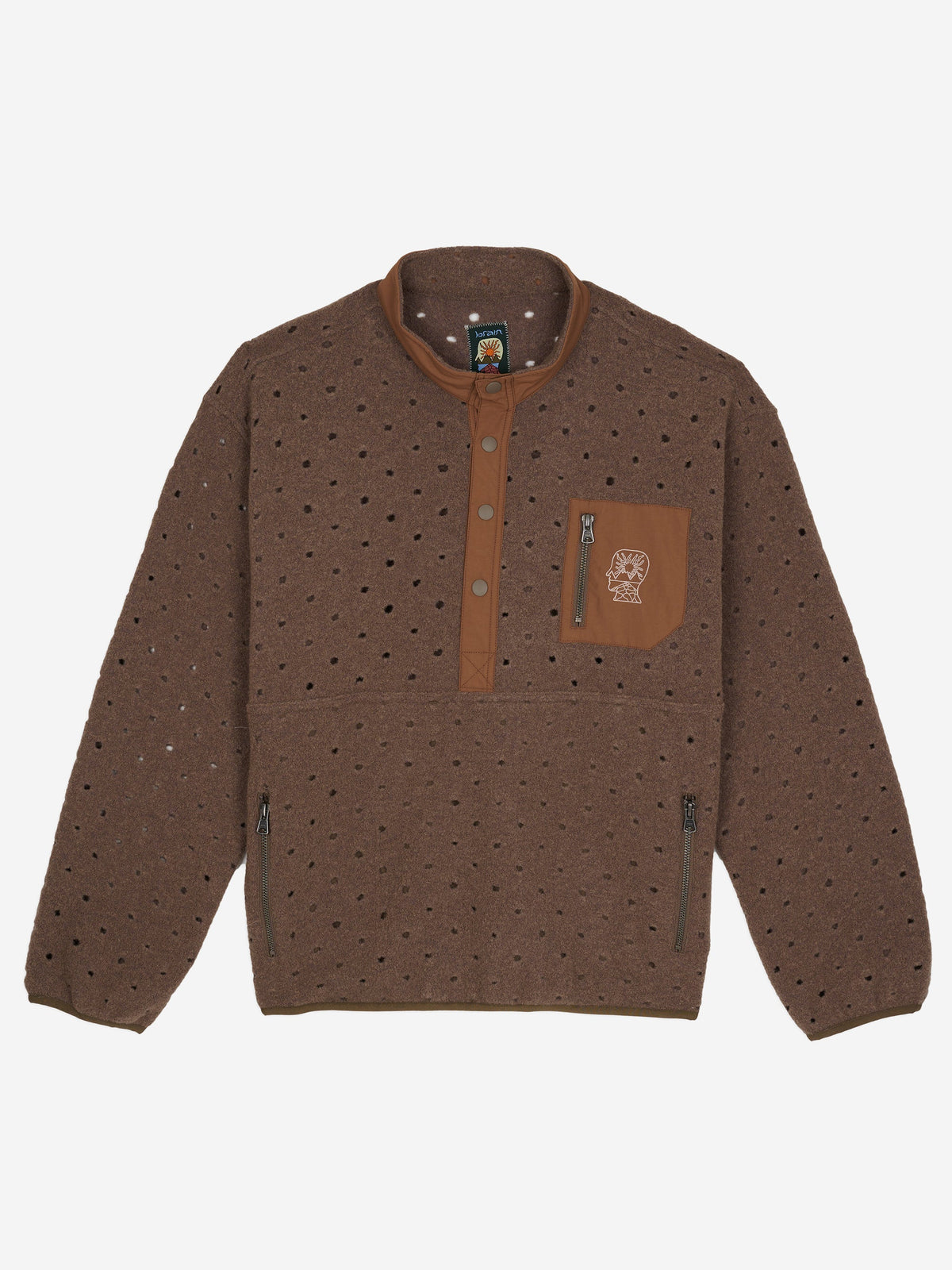 Hole Mock Neck Pullover in Brown