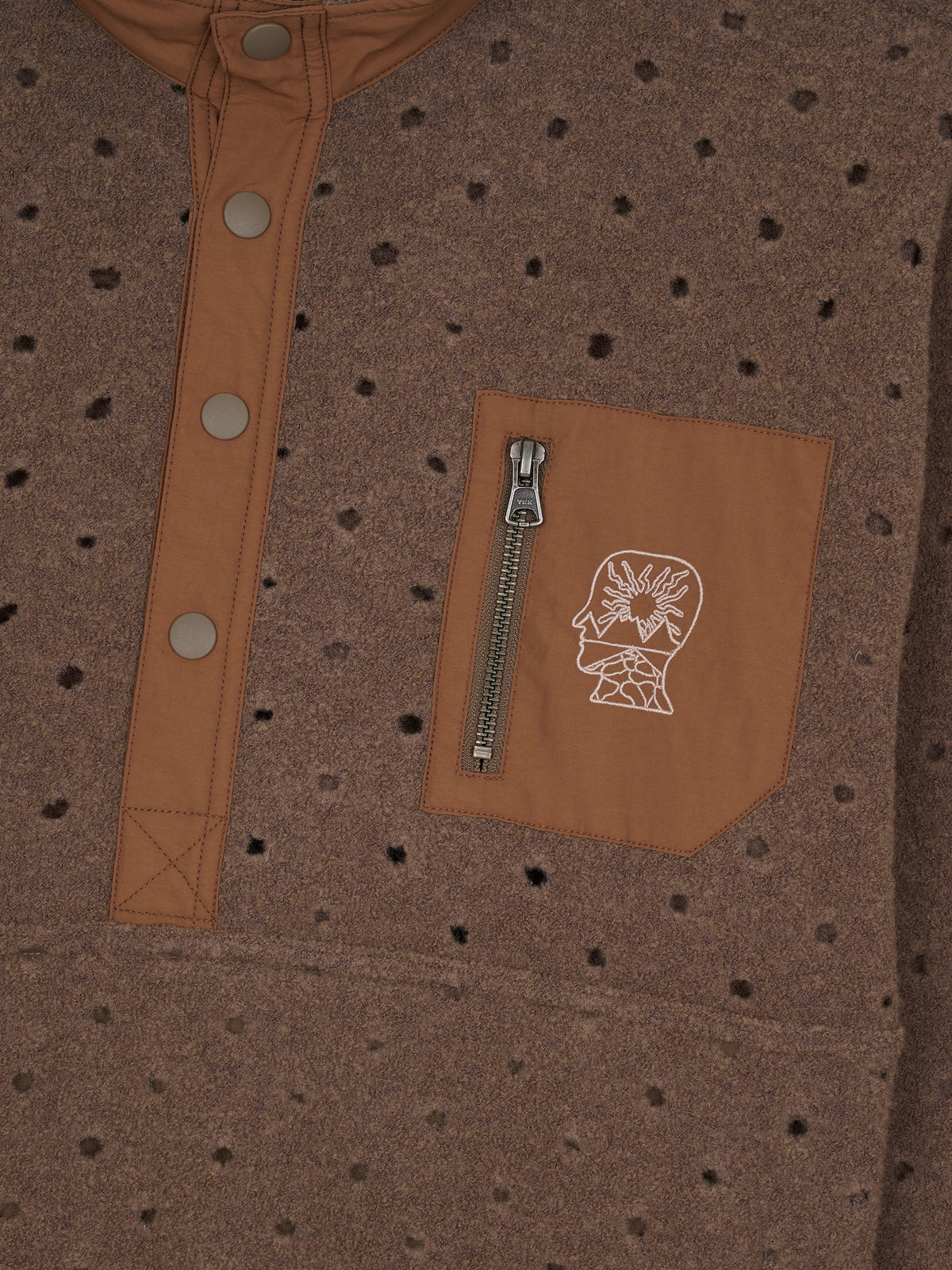 Hole Mock Neck Pullover in Brown