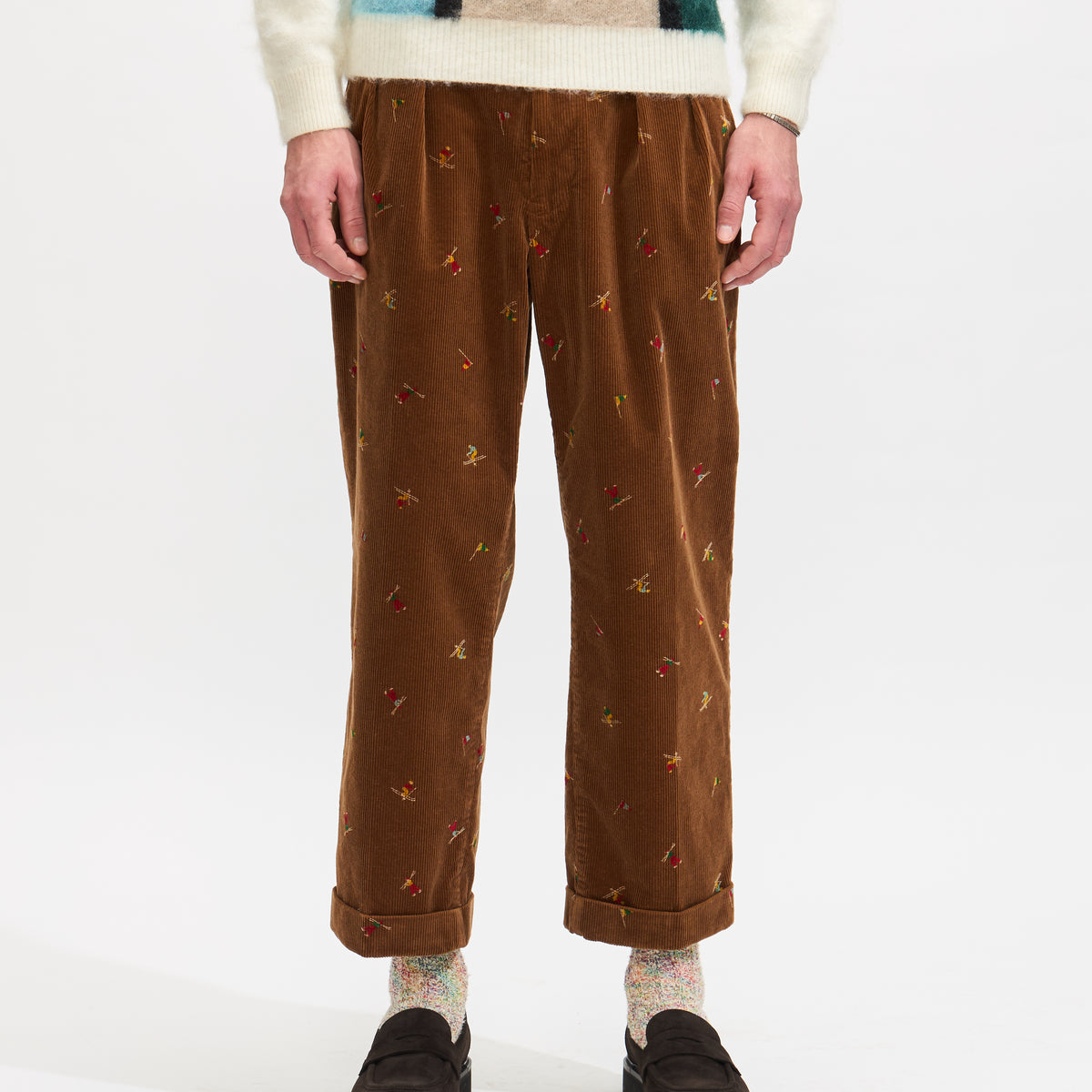 2 Pleats Trousers Corduroy Embroidery Like On Skier Print