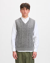 Beams Plus Alan Pattern Vest in Grey Cotton Wool Homme Essentials 