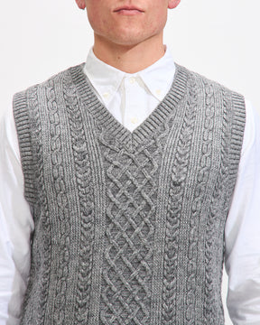 Beams Plus Alan Pattern Vest in Grey Cotton Wool Homme Essentials 
