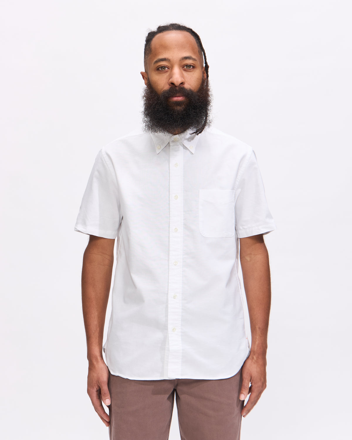 Beams Plus BD Short Sleeve Oxford COOLMAX® Shirt in White Homme Essentials 