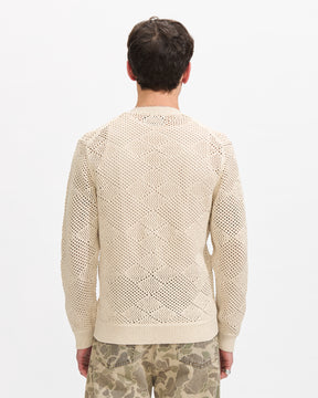 Beams Plus Cardigan Argyle Mesh in Beige Homme Essentials 