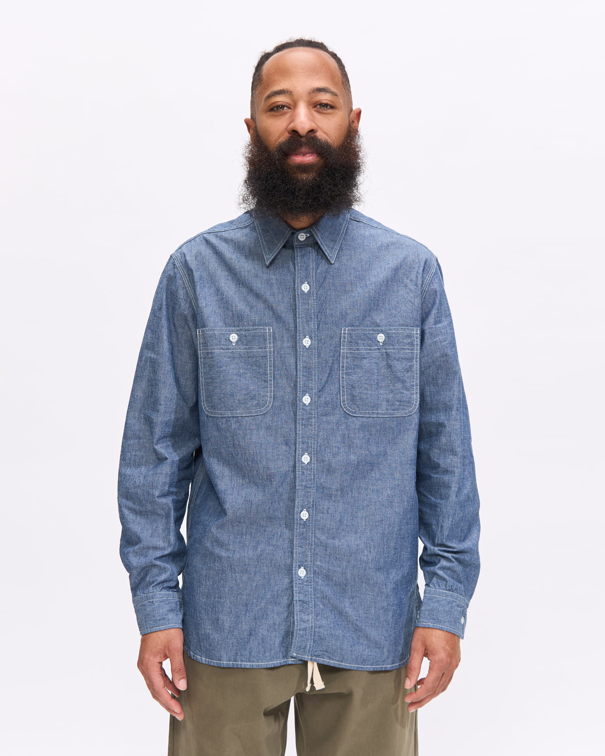 Beams Plus Chambray Work Shirt in Blue Homme Essentials 
