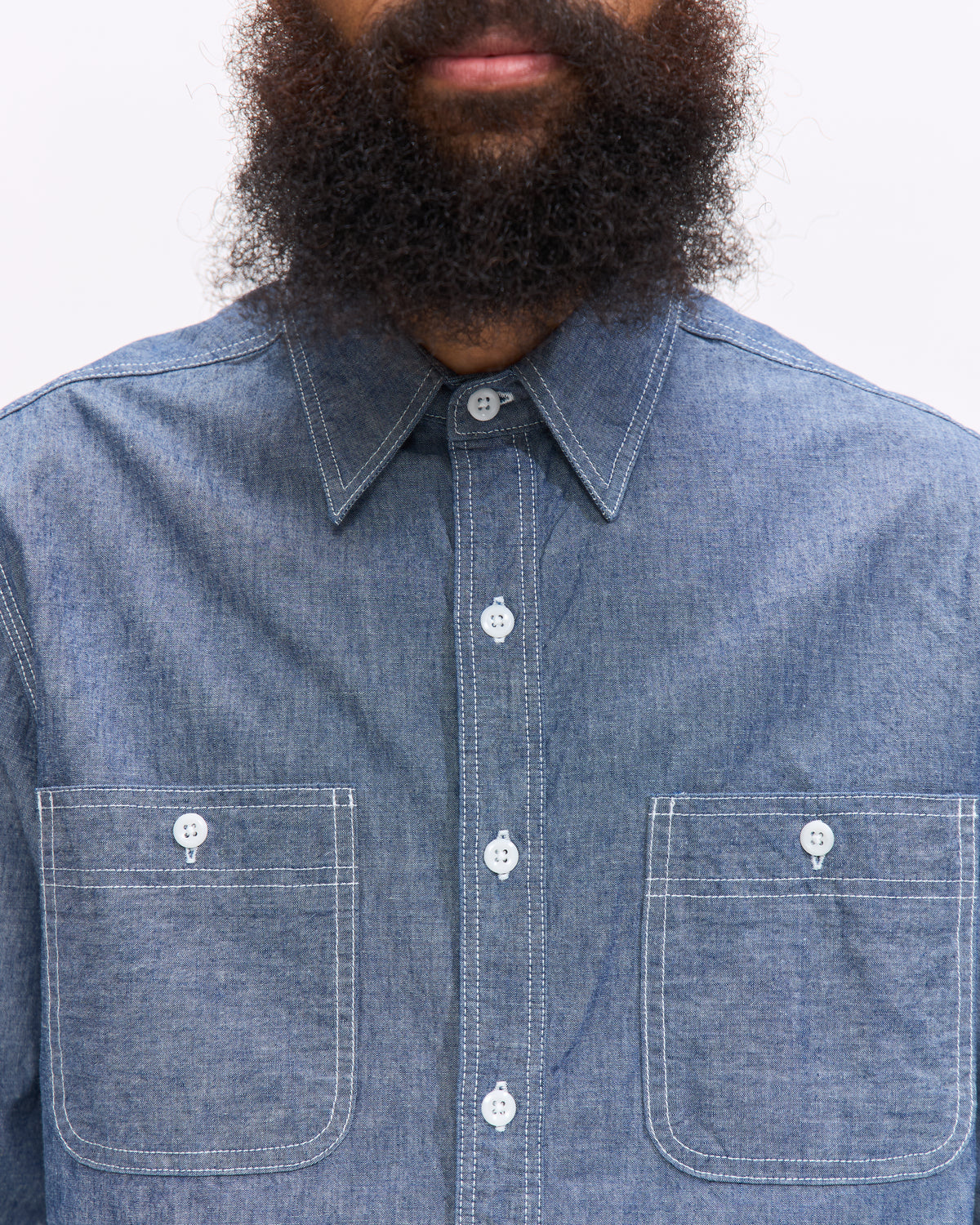 Beams Plus Chambray Work Shirt in Blue Homme Essentials 