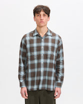 Beams Plus Open Collar Indigo Ombre Plaid in Brown Homme Essentials 