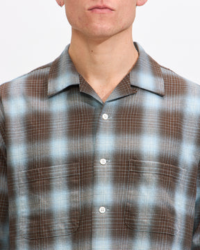 Beams Plus Open Collar Indigo Ombre Plaid in Brown Homme Essentials 