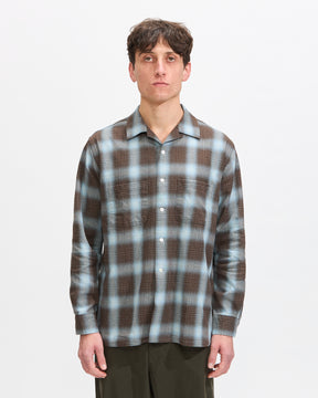 Beams Plus Open Collar Indigo Ombre Plaid in Brown Homme Essentials 
