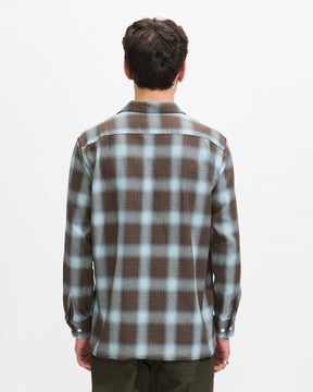 Beams Plus Open Collar Indigo Ombre Plaid in Brown Homme Essentials 