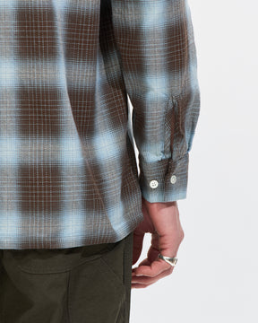 Beams Plus Open Collar Indigo Ombre Plaid in Brown Homme Essentials 