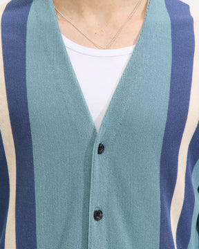 Beams Plus Stripe Cardigan in Sax Homme Essentials 