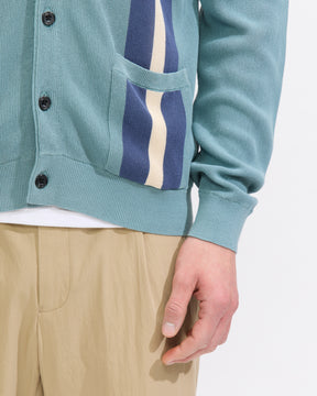 Beams Plus Stripe Cardigan in Sax Homme Essentials 
