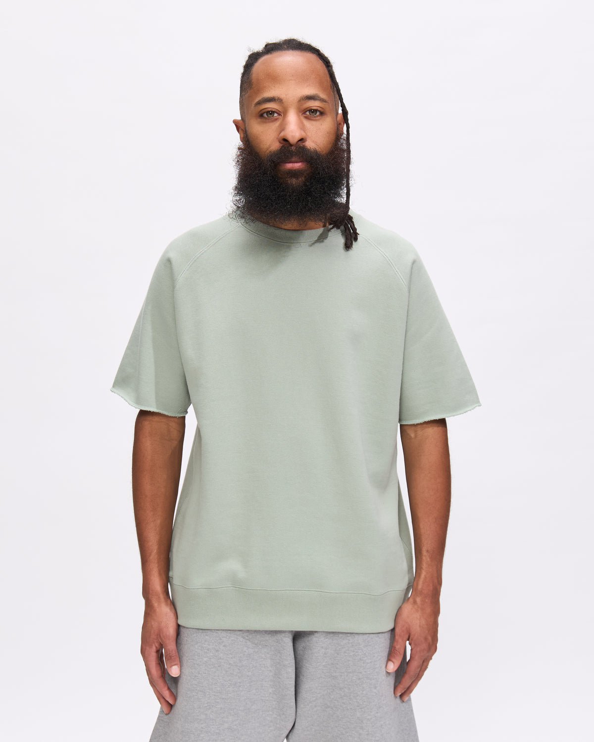 Beams Plus Sweat Short Sleeve Cut Off in Green Homme Essentials 