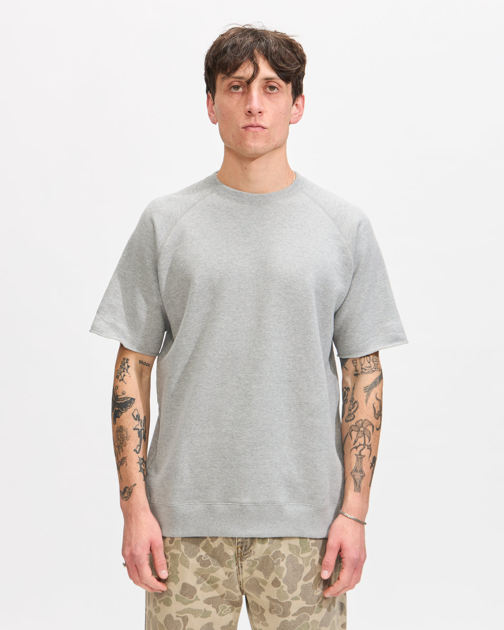 Beams Plus Sweat Short Sleeve Cut Off in Grey | Homme Essentials