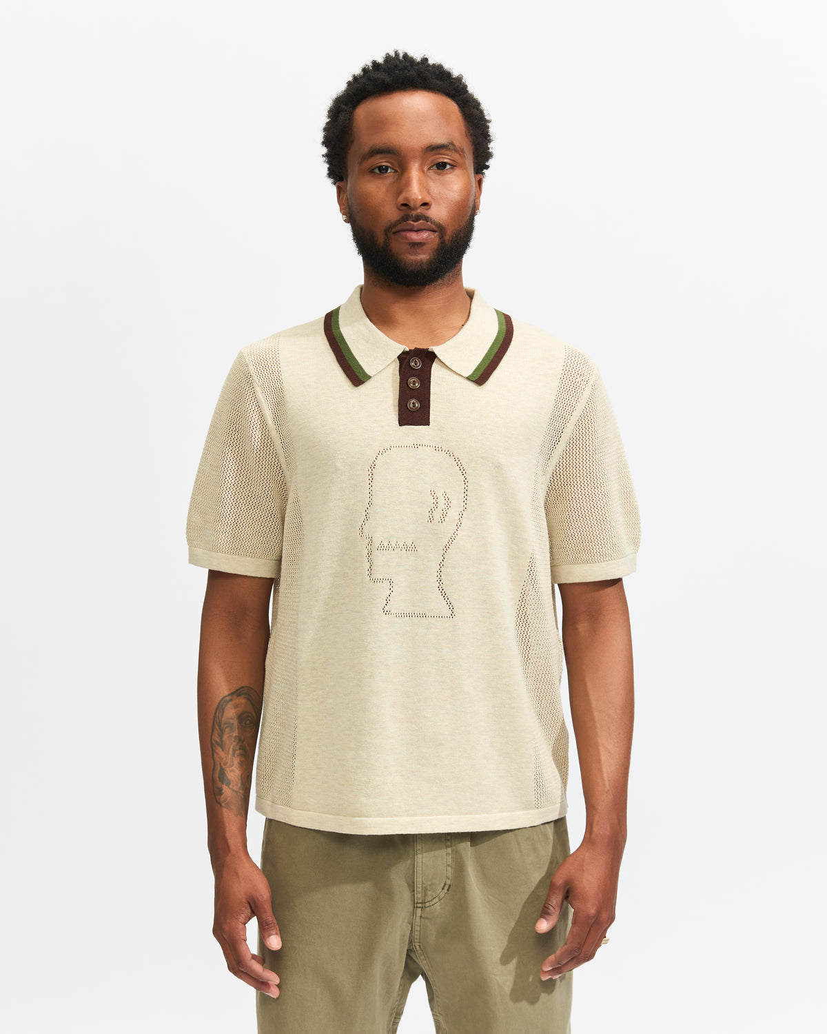 Brain Dead Logo Head Pointelle Polo in Natural Homme Essentials 