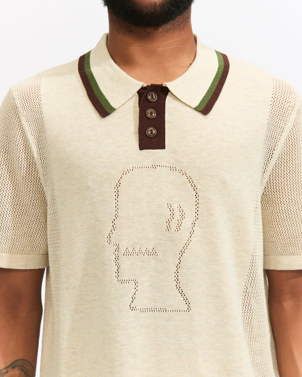 Brain Dead Logo Head Pointelle Polo in Natural Homme Essentials 