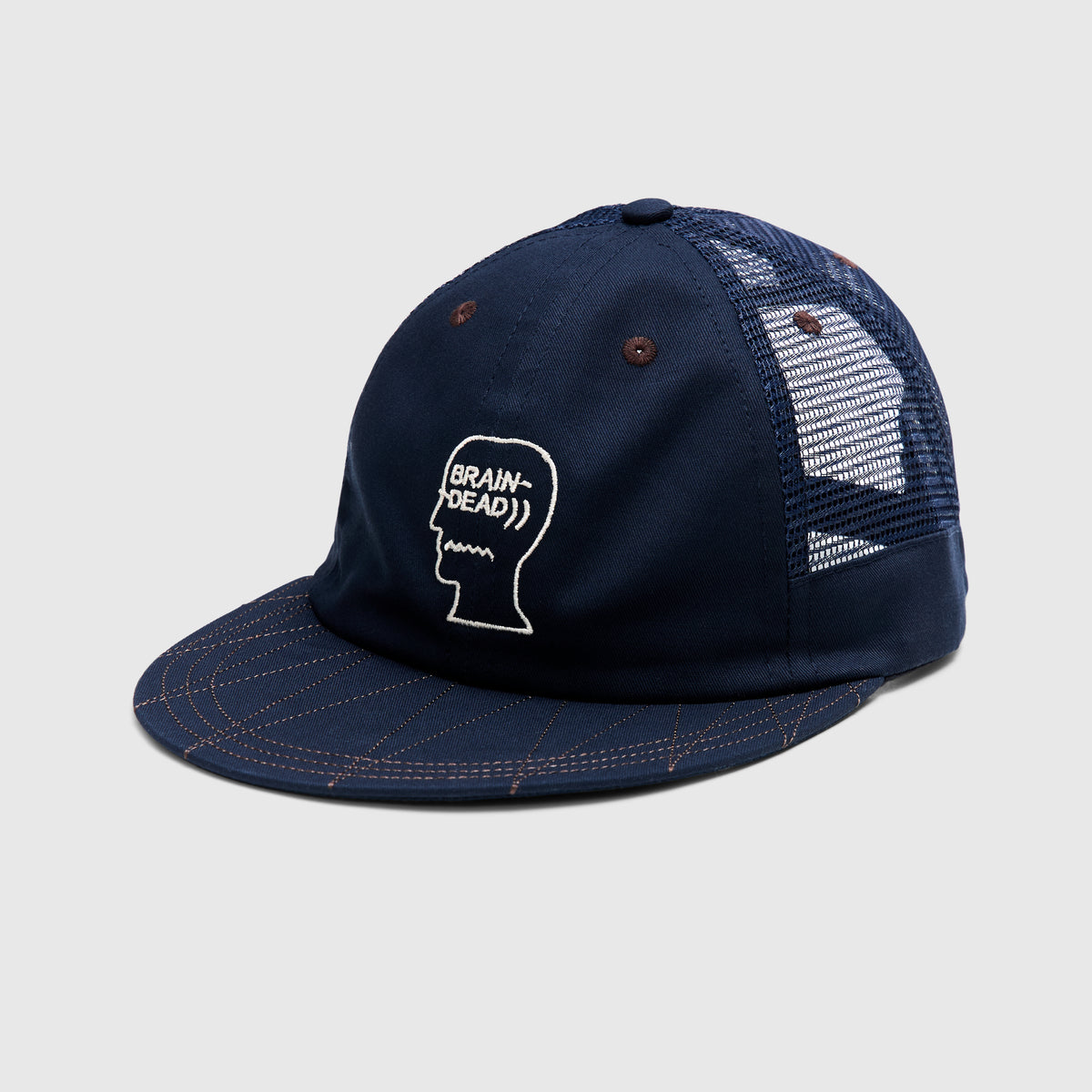 BRAIN DEAD キャップ　ネイビー Brain Dead Logohead Long Brim Mesh Panel Hat in Navy| Homme