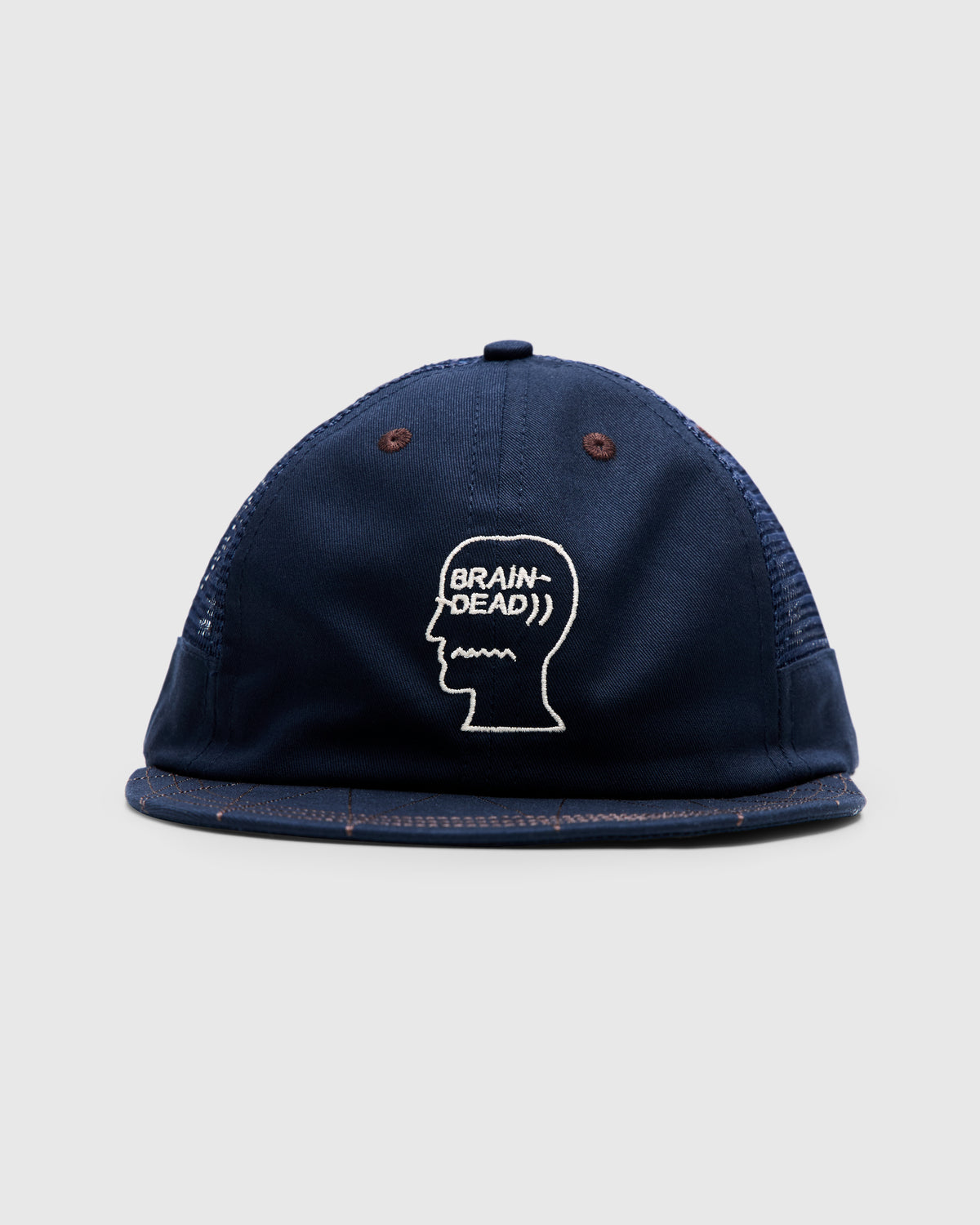 Brain Dead Logohead Long Brim Mesh Panel Hat in Navy Homme Essentials 