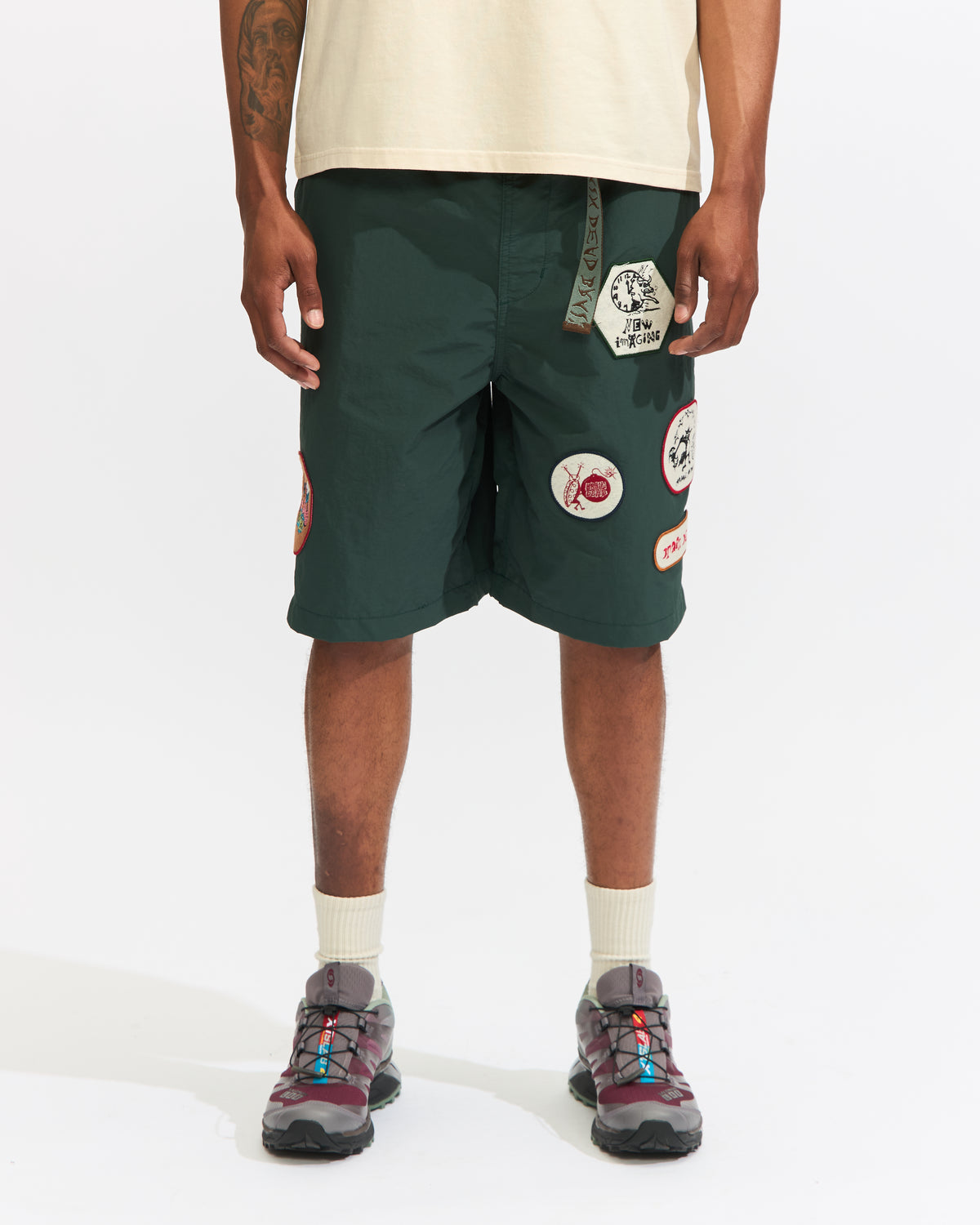 Brain Dead Nylon Baggy Climber Short in Forest Green Homme Essentials 