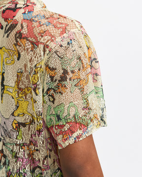 Brain Dead Stu Short Sleeve Button Up Shirt in Cream Multi Homme Essentials 