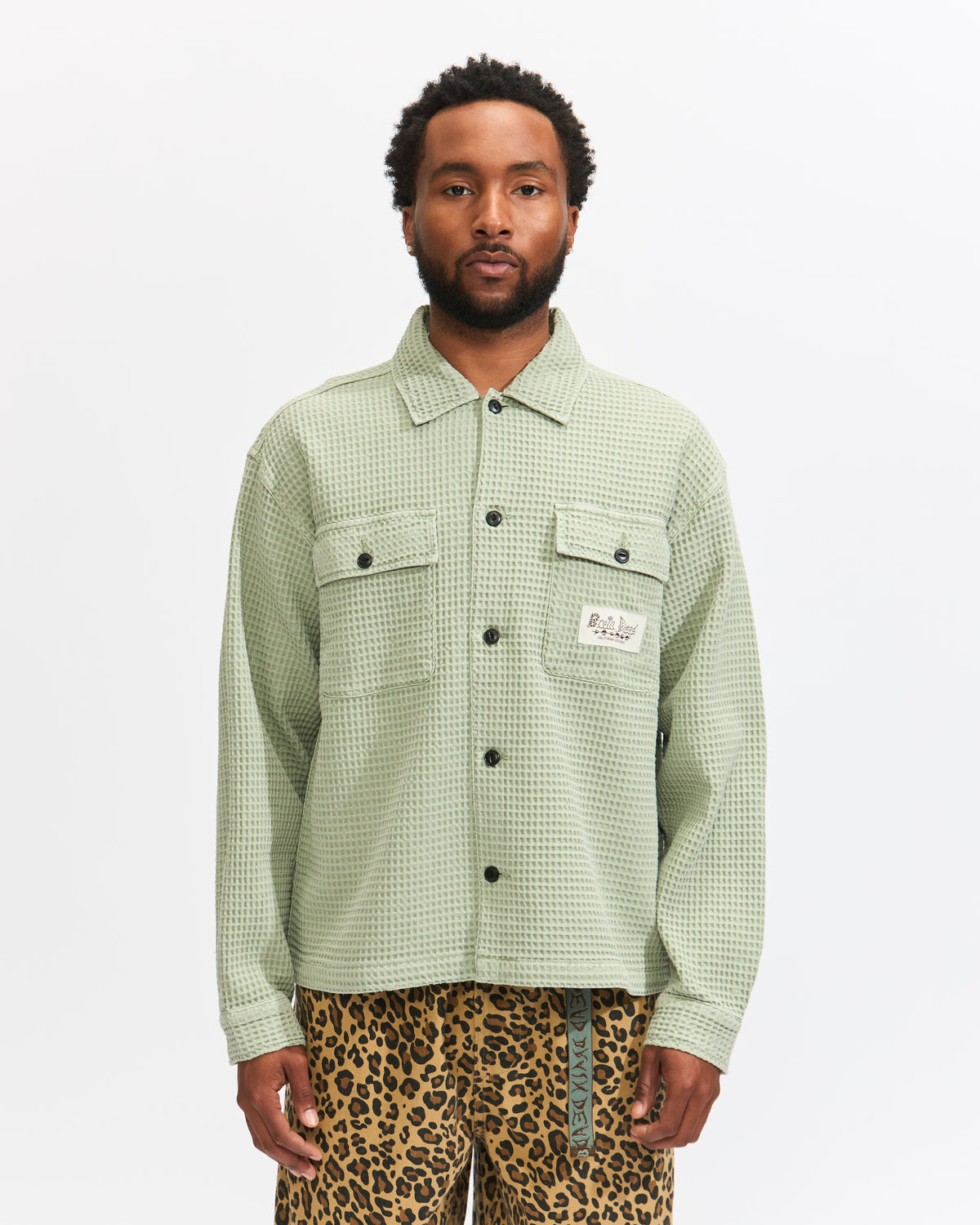 Brain Dead Waffle Button Front Shirt in Stone Homme Essentials 