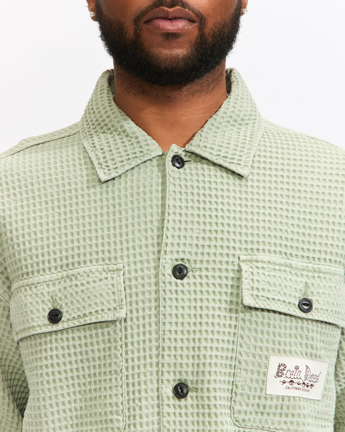 Brain Dead Waffle Button Front Shirt in Stone Homme Essentials 