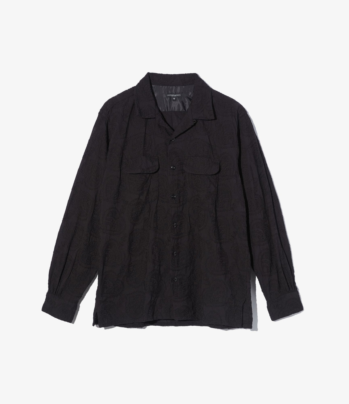 Classic Shirt in Black Cotton Paisley Embroidery
