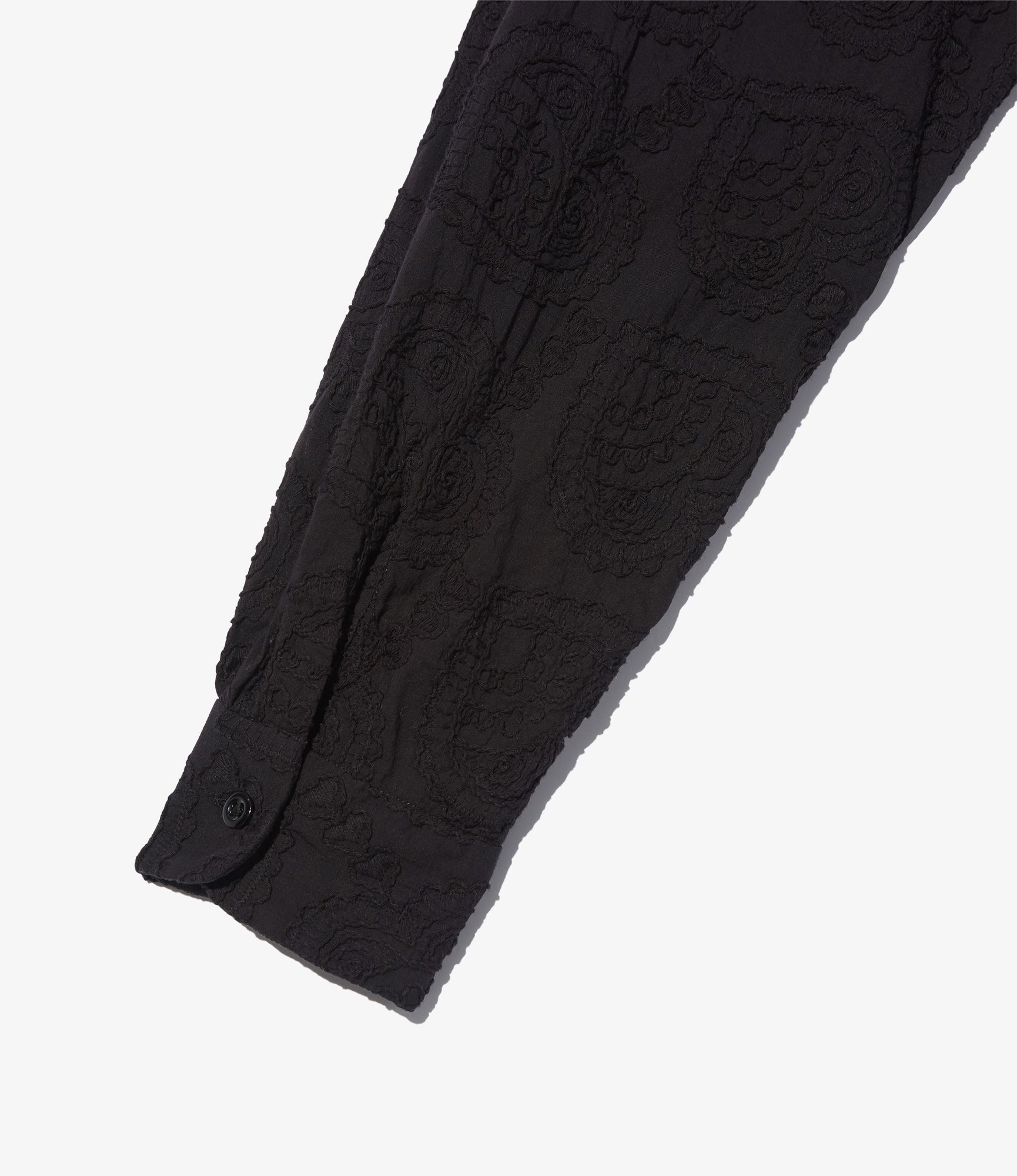 Classic Shirt in Black Cotton Paisley Embroidery