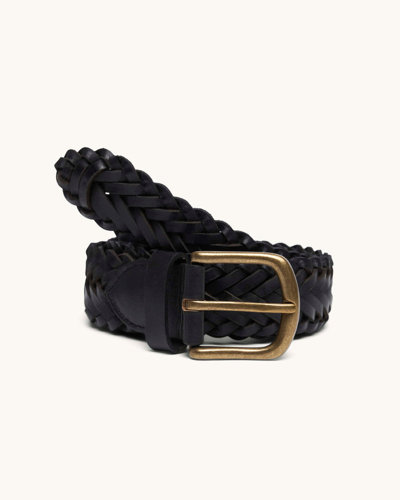 Braided Leather Belt in Black