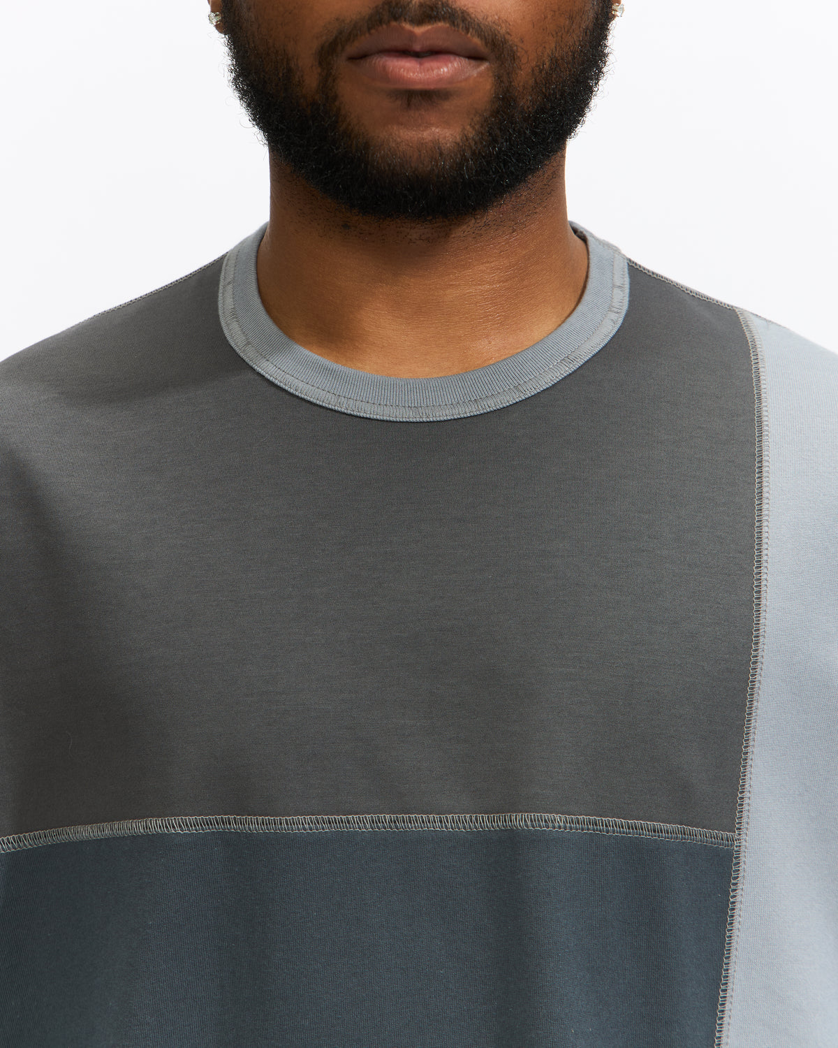 Comme des Garçons Homme S/S Patchwork Cotton T-Shirt in Grey Mix Homme Essentials 