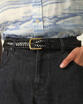 Braided Leather Belt in Black