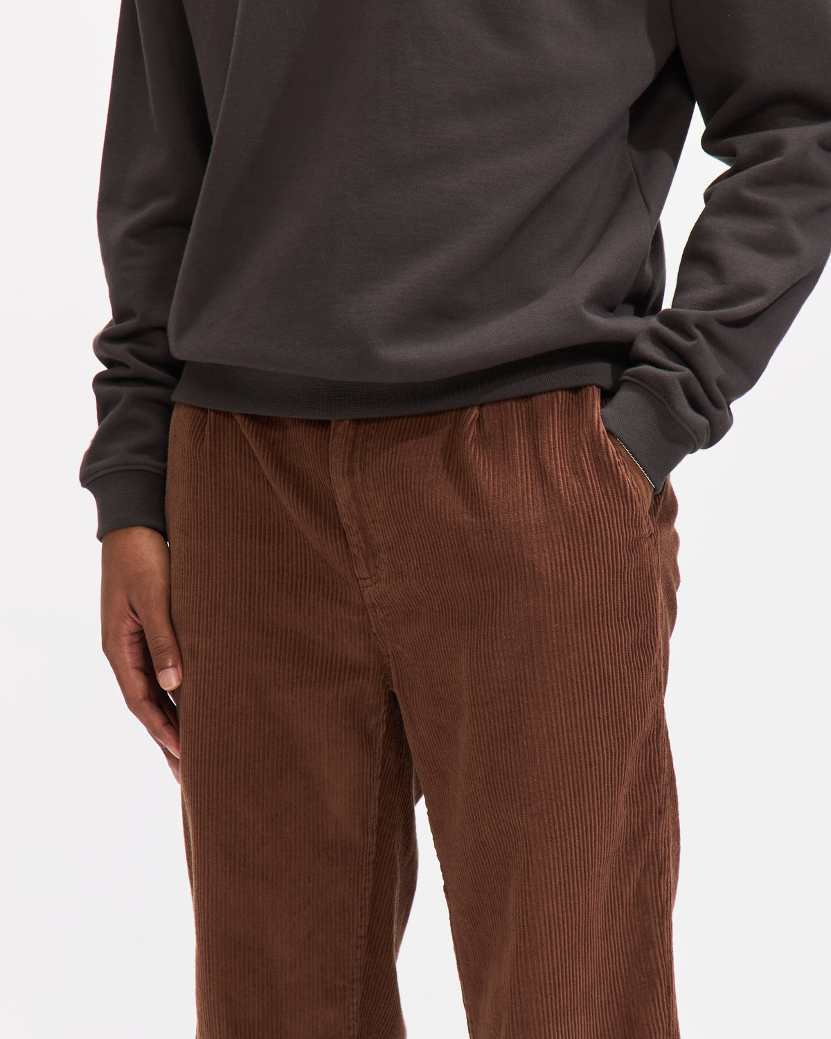 Corridor Cord Pleated Trouser in Brown Homme Essentials 
