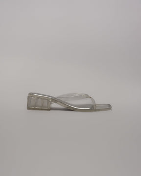 Square Toe Jelly Block Heels in Clear