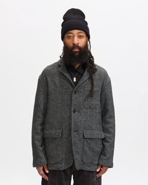 Engineered Garments Loiter Jacket in Grey Wool Herringbone Homme Essentials