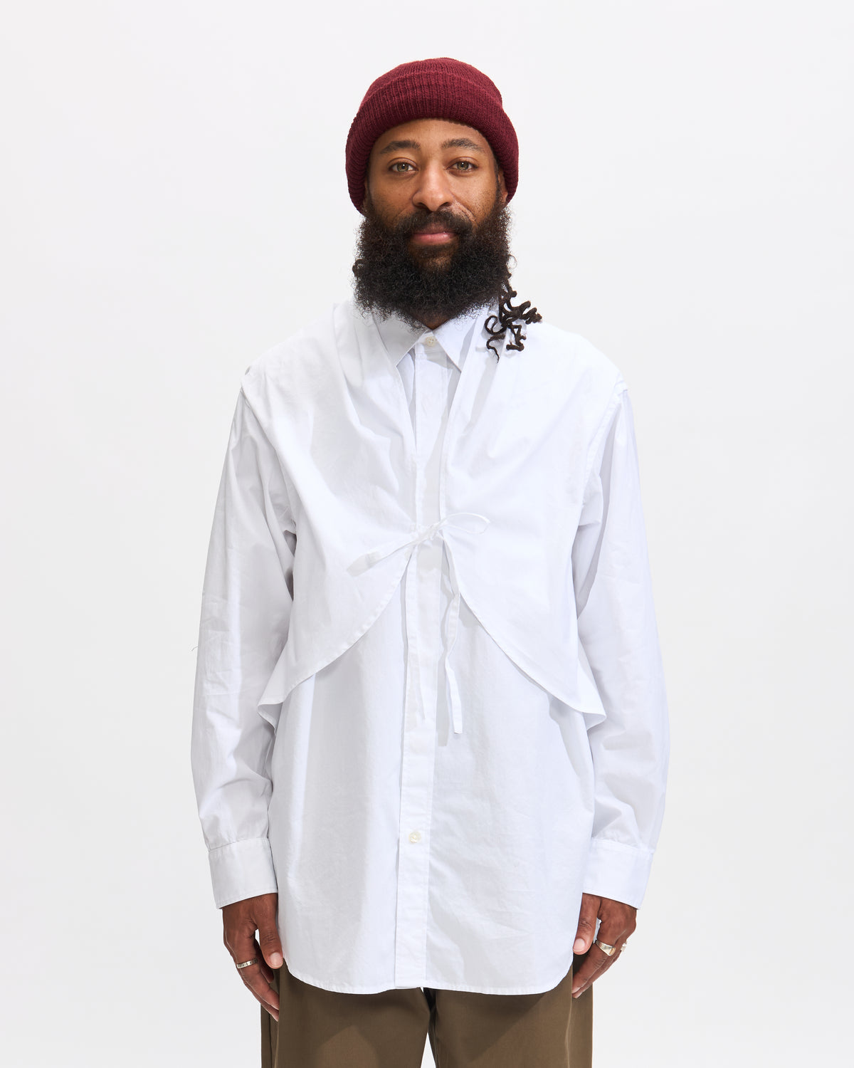 Engineered Garments Shawl Shirt in White 100's 2Ply Broadcloth Homme Essentials